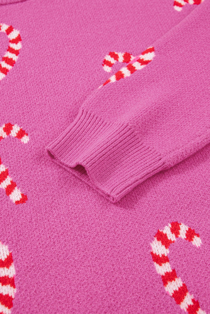Pink Candy Cane Holiday Drop Shoulder Sweater