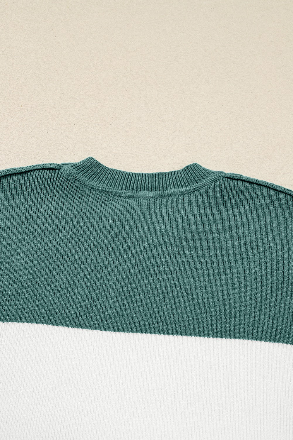 Green Color Block Ribbed Baggy Sweater