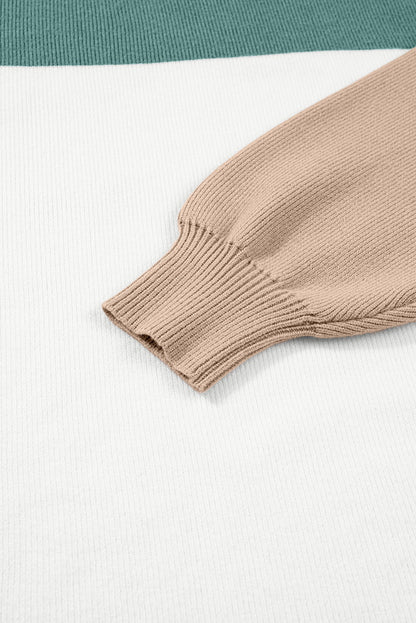 Green Color Block Ribbed Baggy Sweater