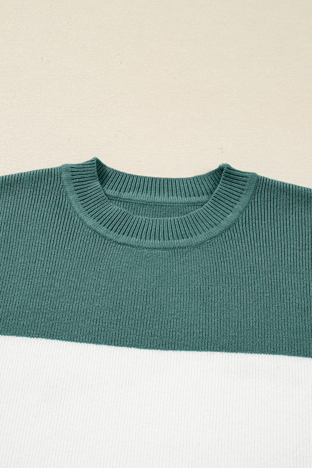 Green Color Block Ribbed Baggy Sweater