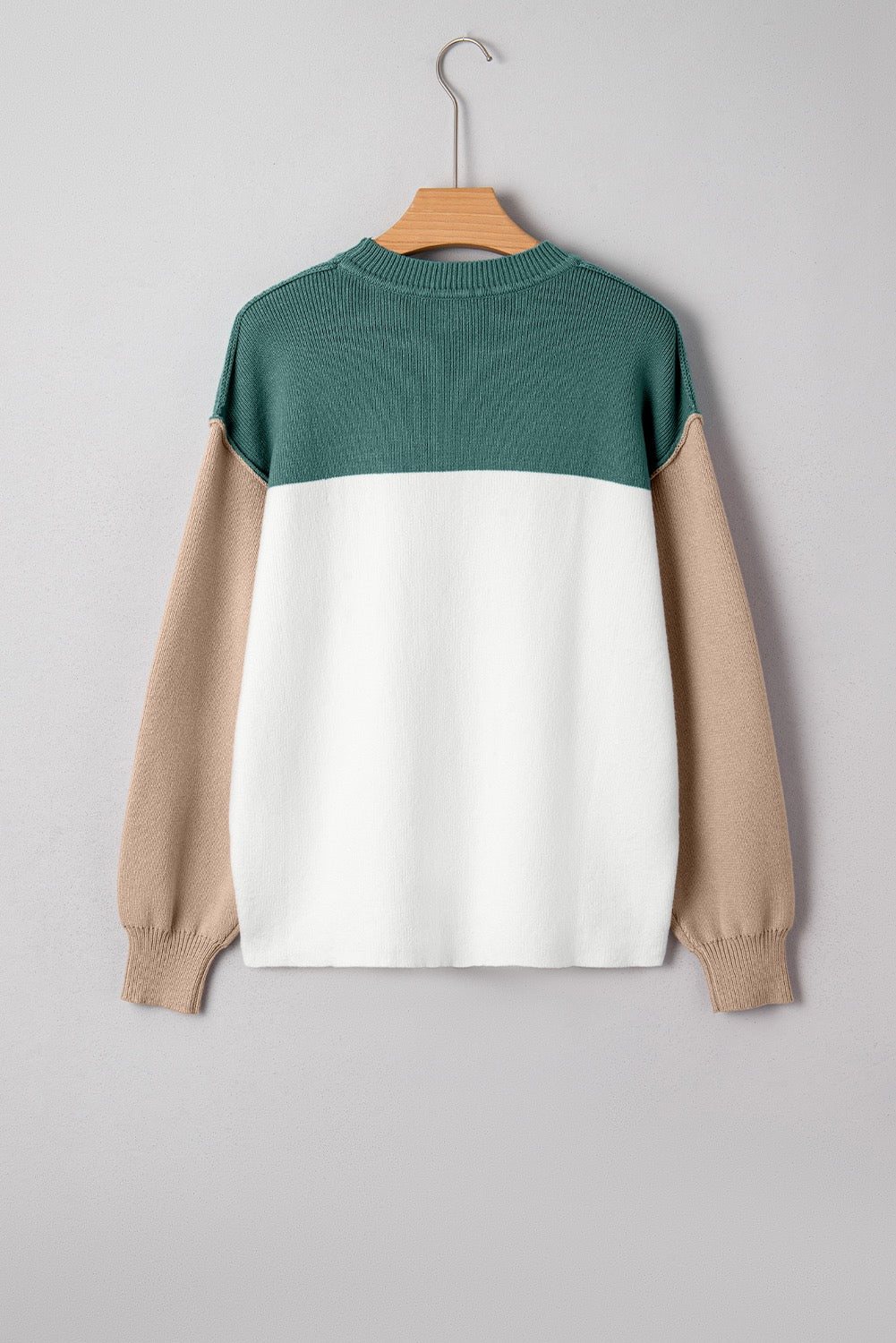 Green Color Block Ribbed Baggy Sweater