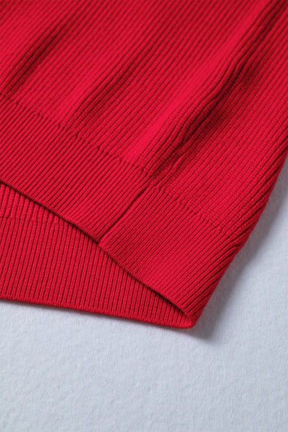 Red Bow Embroidered Ribbed Sweater