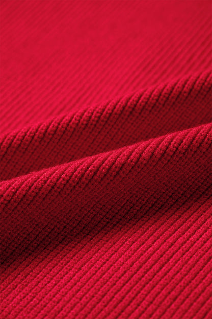 Red Bow Embroidered Ribbed Sweater