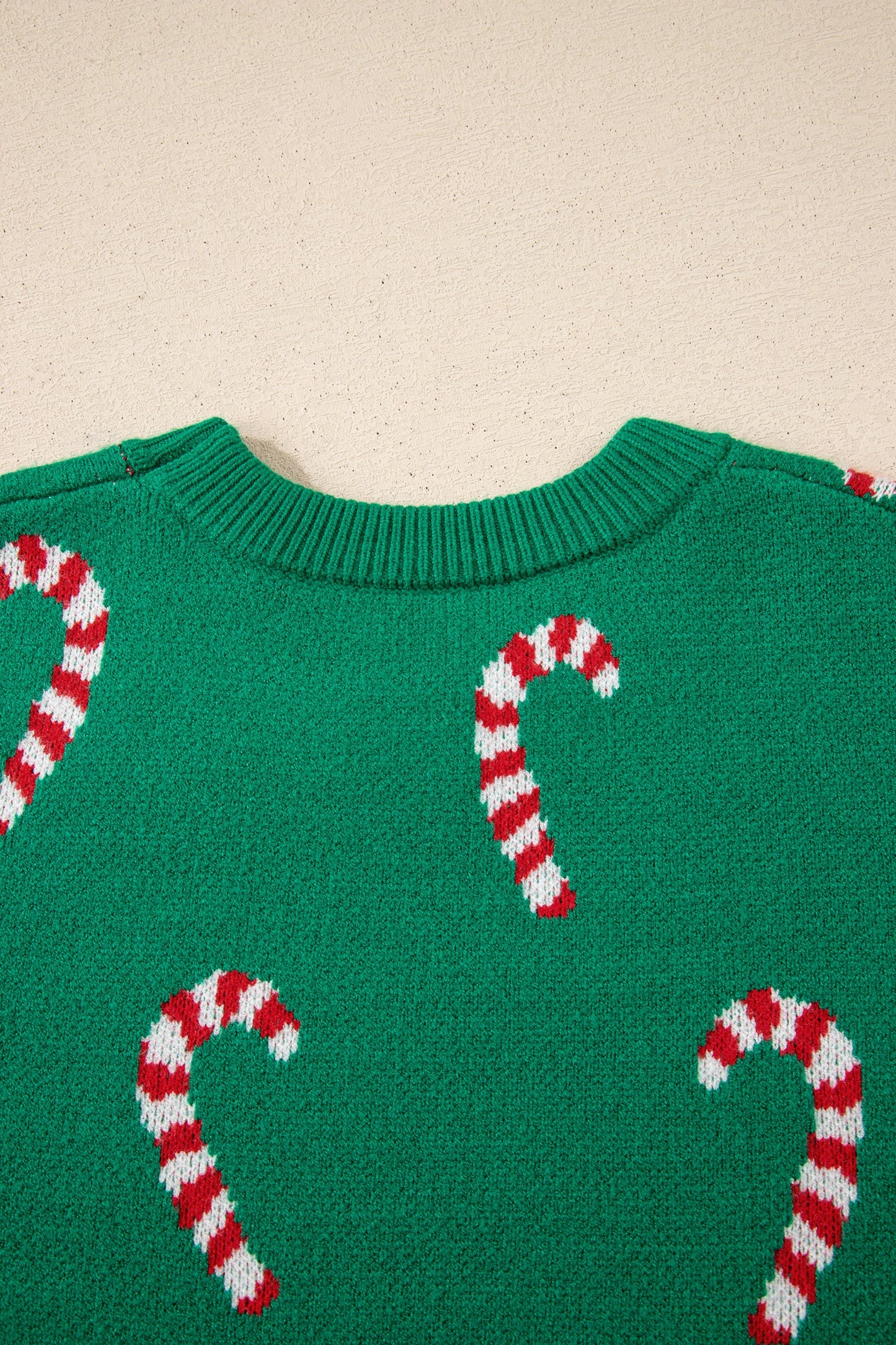Green Christmas Candy Cane Drop Shoulder Sweater