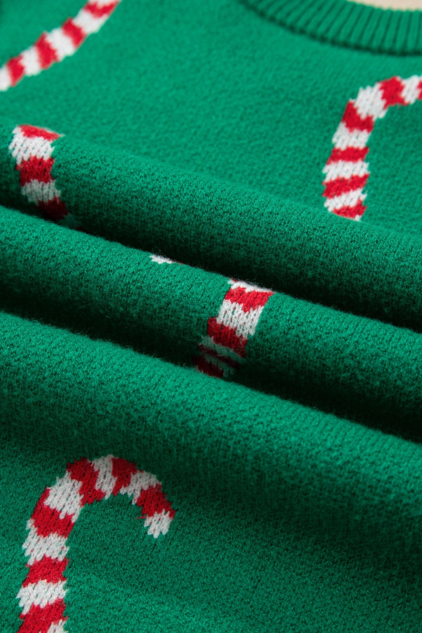 Green Christmas Candy Cane Drop Shoulder Sweater