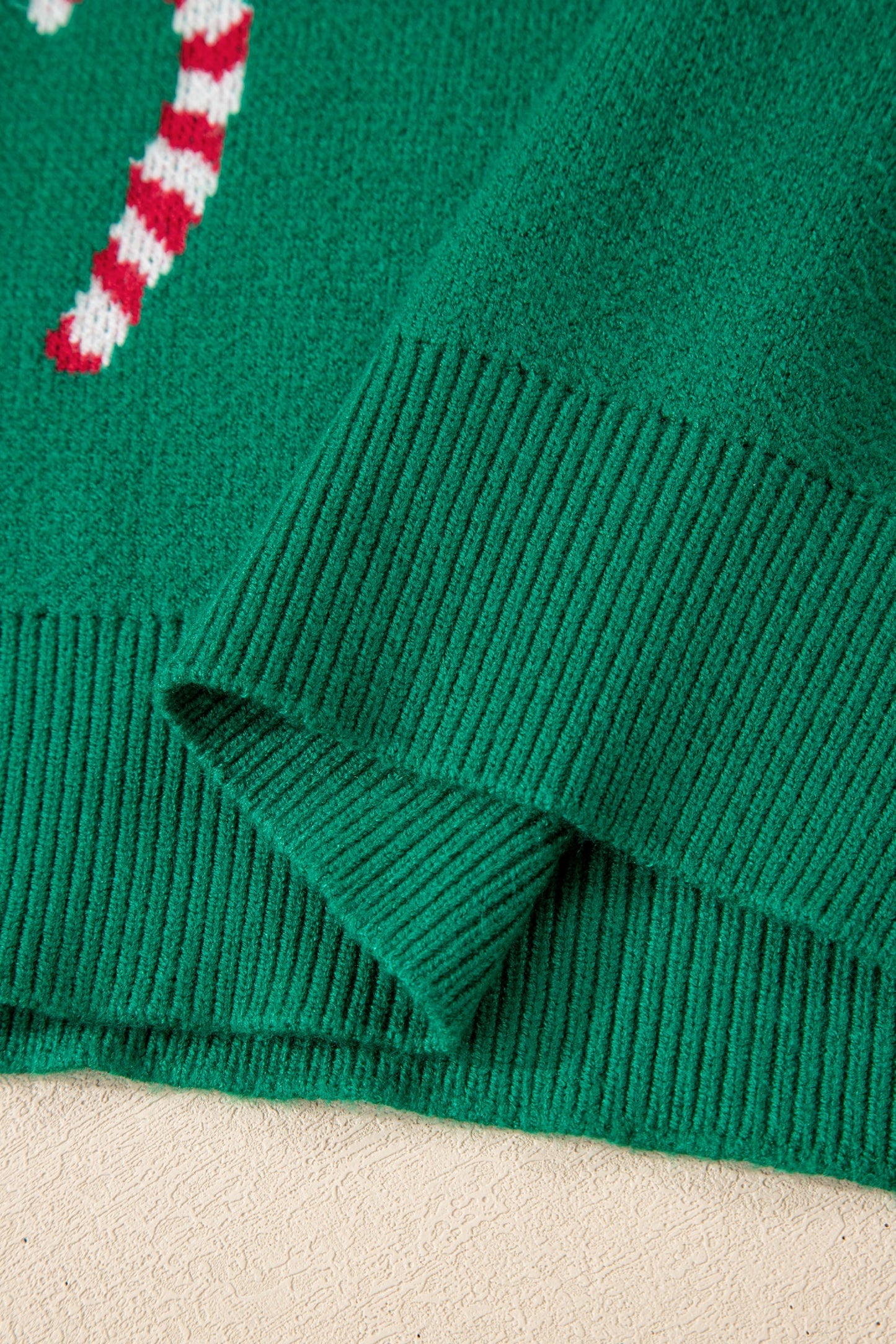 Green Christmas Candy Cane Drop Shoulder Sweater