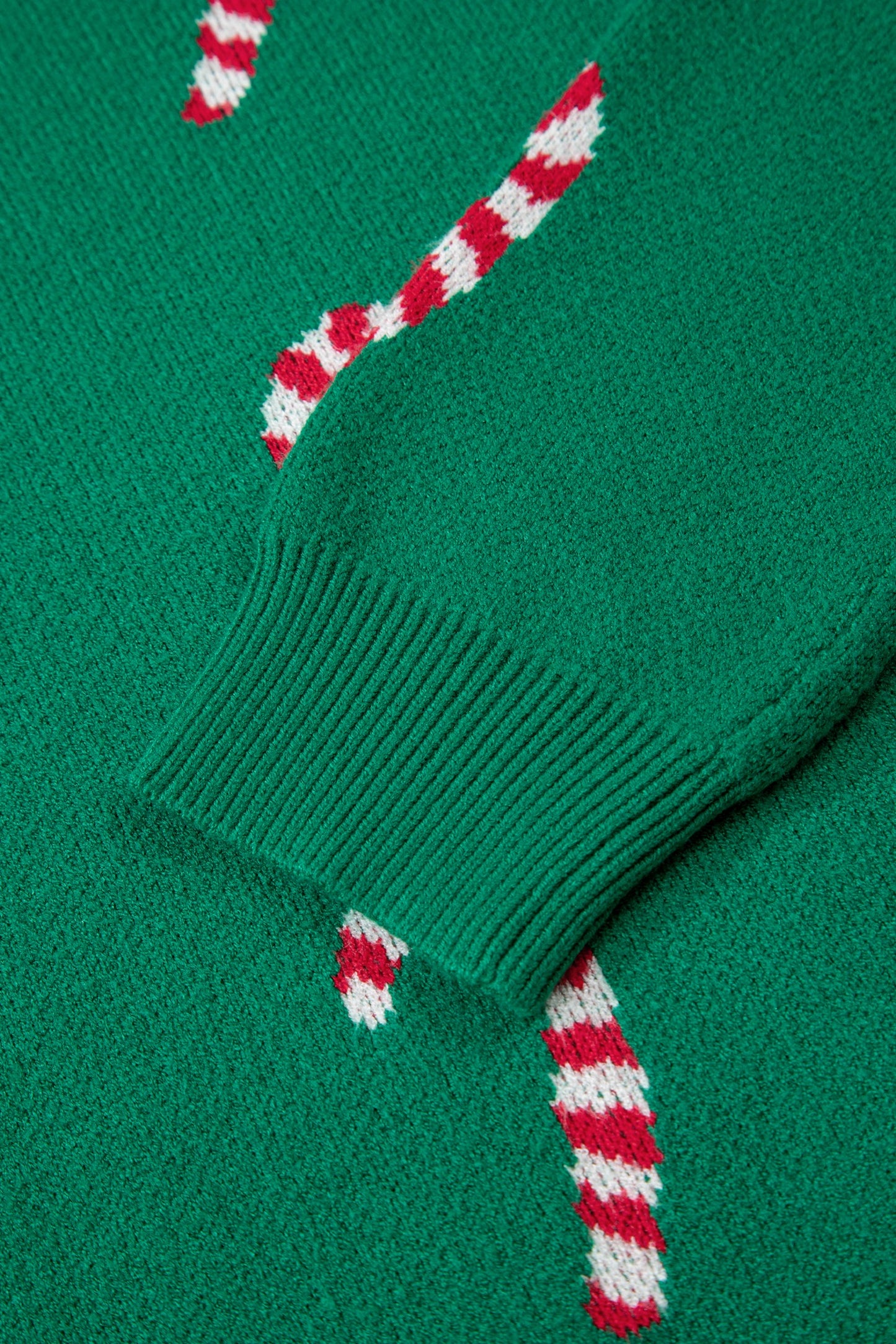 Green Christmas Candy Cane Drop Shoulder Sweater