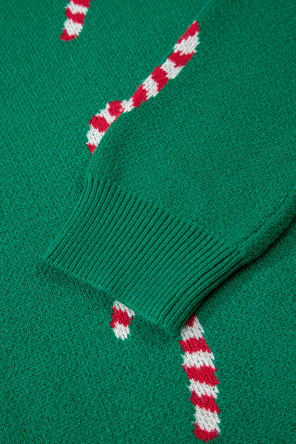 Green Christmas Candy Cane Drop Shoulder Sweater