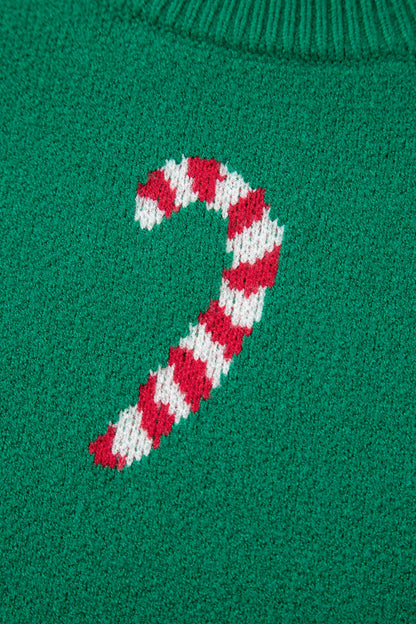 Green Christmas Candy Cane Drop Shoulder Sweater
