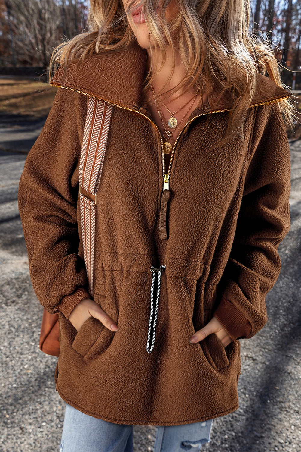 Brown Half Zip Fleece Pullover
