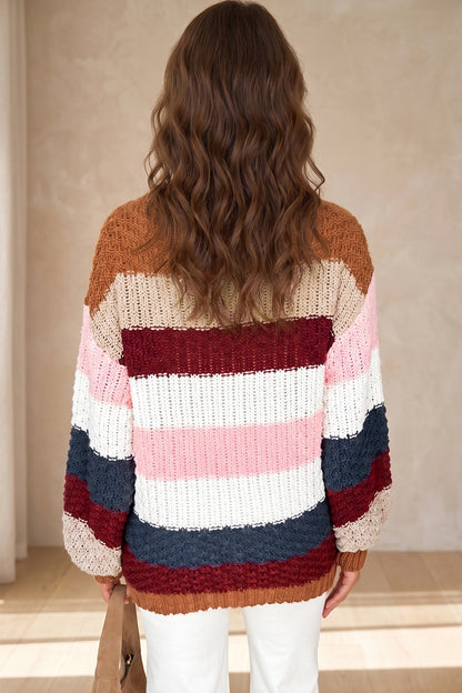 Multi-color Striped Drop Shoulder Sweater