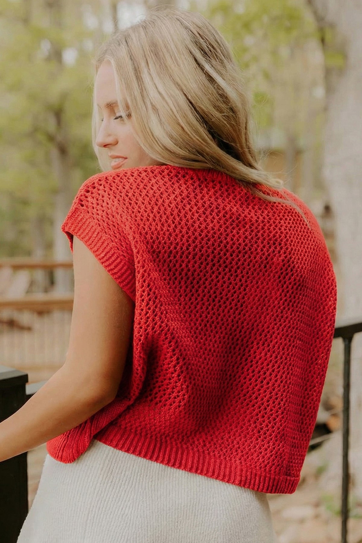 Red Flag Graphic Short Sleeve Sweater Top