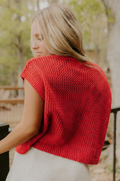 Red Flag Graphic Short Sleeve Sweater Top