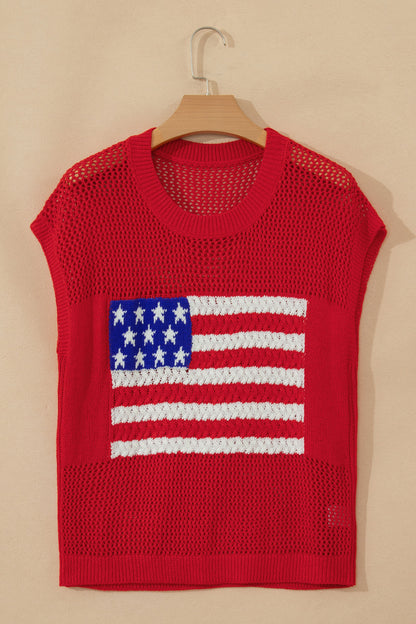 Red Flag Graphic Short Sleeve Sweater Top
