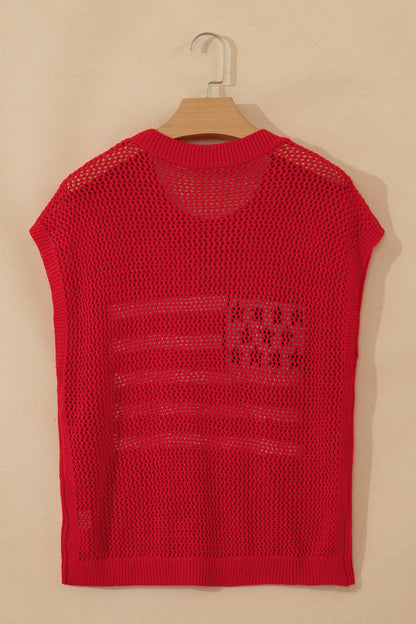 Red Flag Graphic Short Sleeve Sweater Top