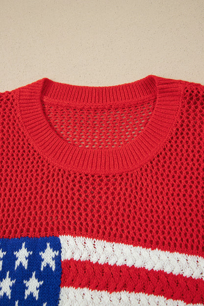 Red Flag Graphic Short Sleeve Sweater Top