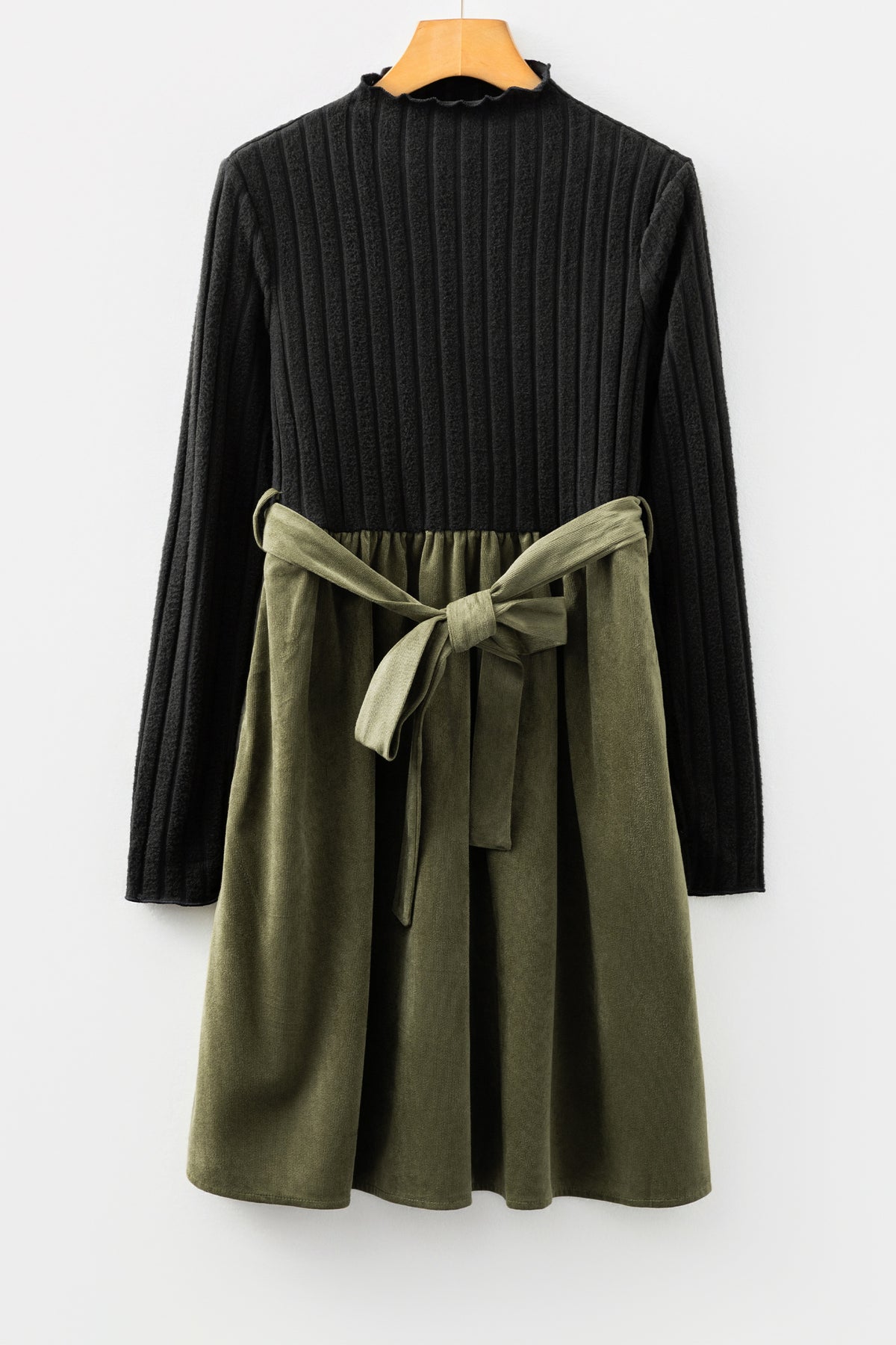 Black Ribbed Dress w/Flared Patchwork Skirt