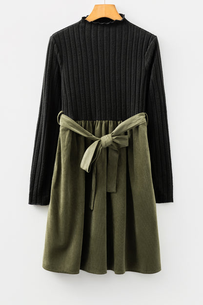 Black Ribbed Dress w/Flared Patchwork Skirt