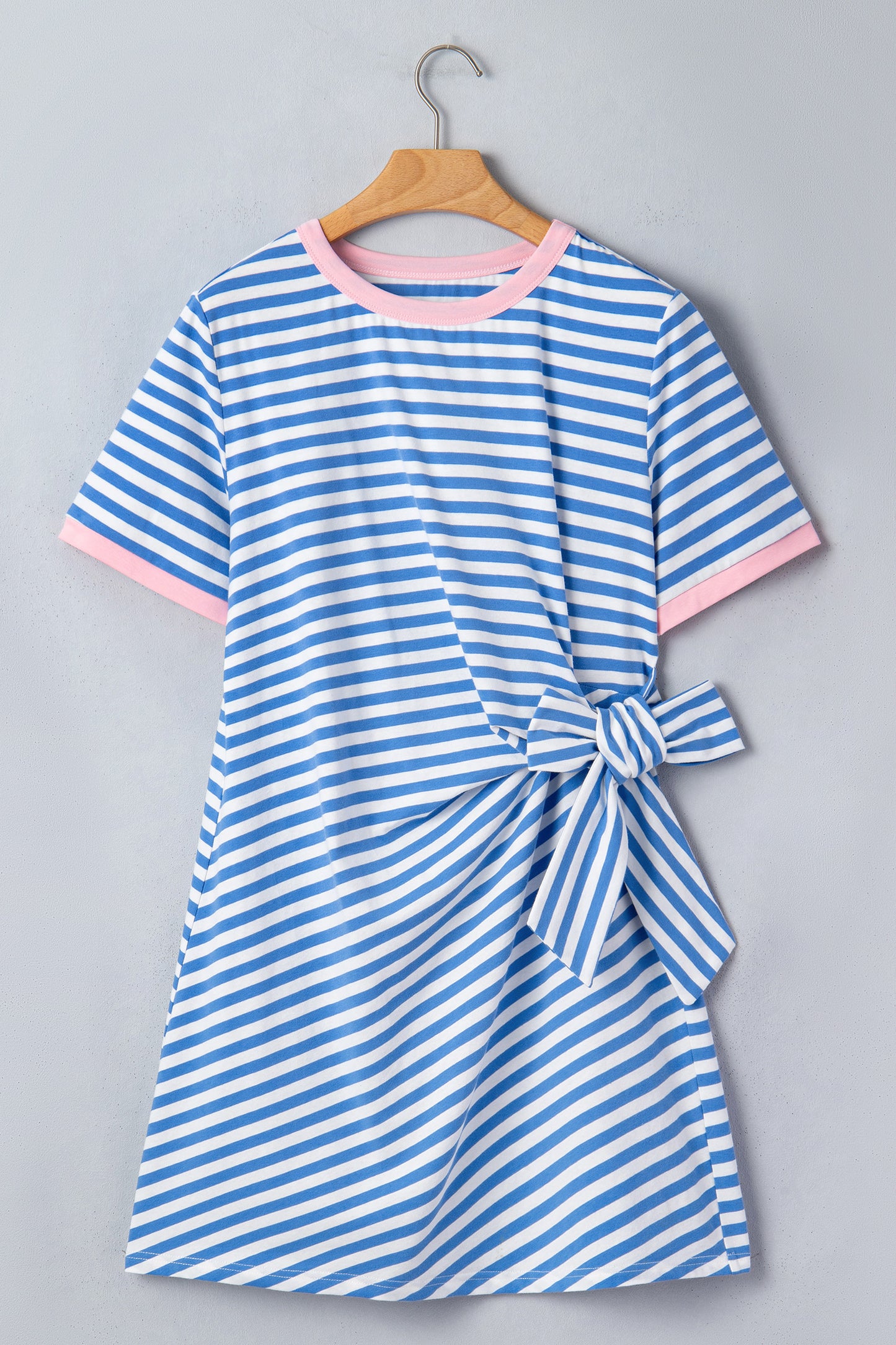 Sky Blue Stripe Nautical Tie T Shirt Mini Dress