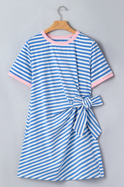 Sky Blue Stripe Nautical Tie T Shirt Mini Dress