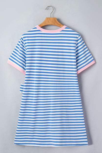Sky Blue Stripe Nautical Tie T Shirt Mini Dress