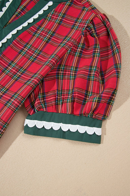 Red Plaid Mini Short Sleeve Dress