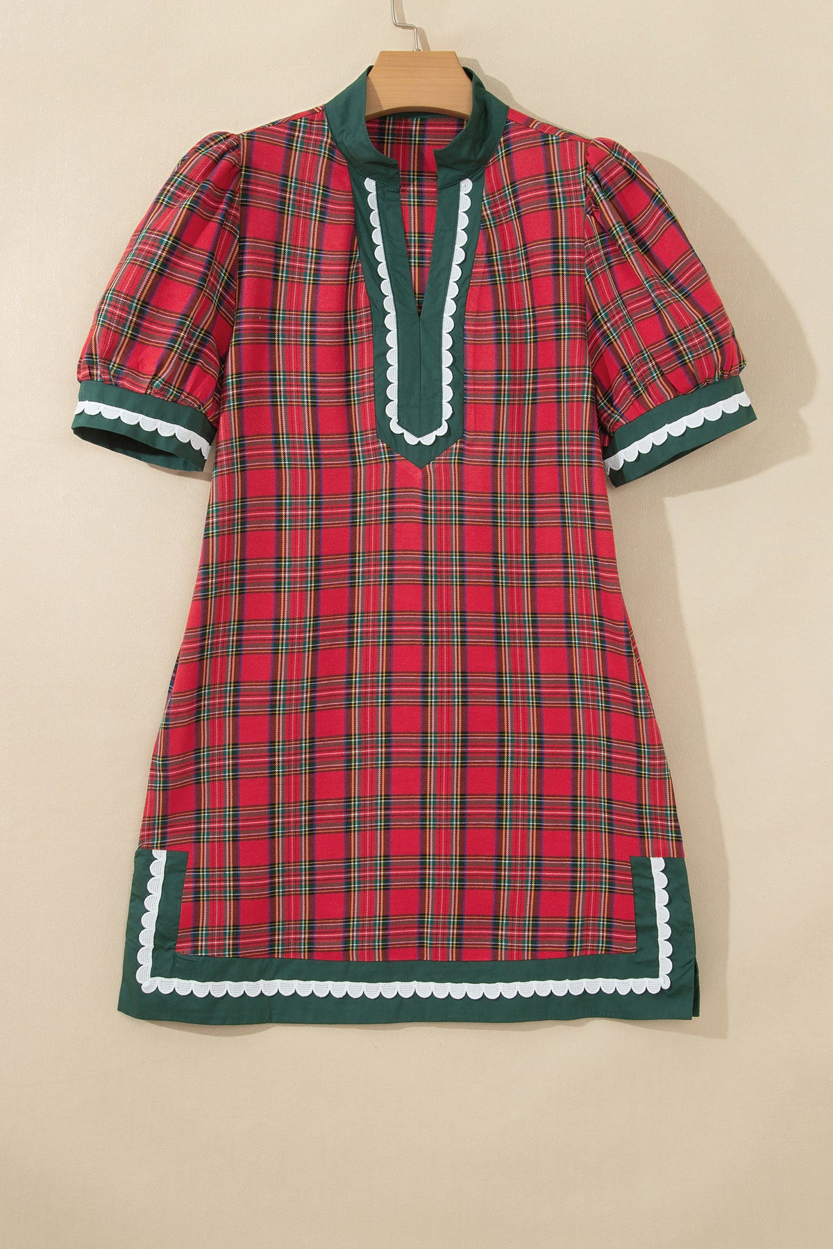 Red Plaid Mini Short Sleeve Dress