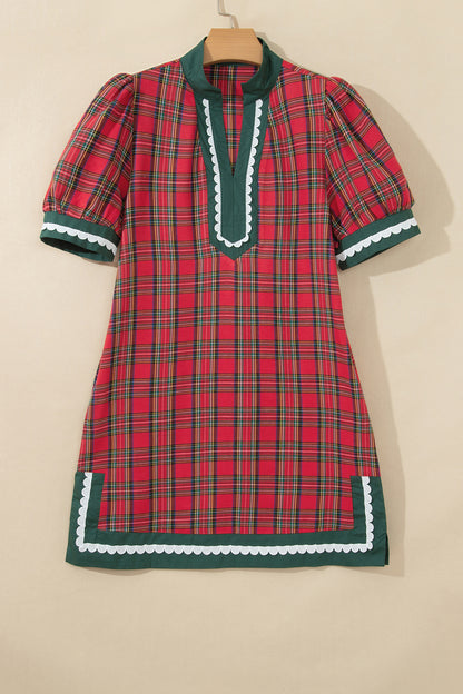 Red Plaid Mini Short Sleeve Dress