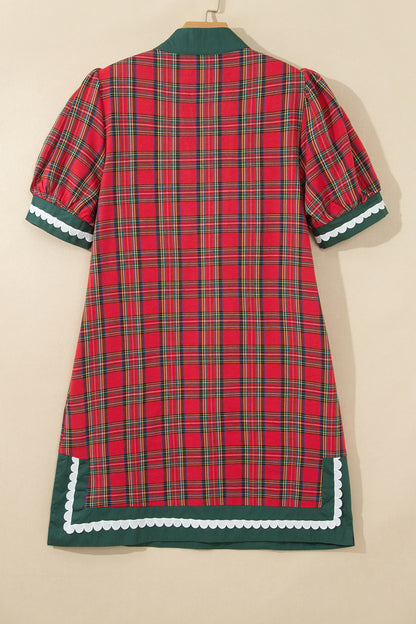 Red Plaid Mini Short Sleeve Dress