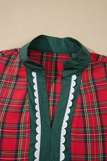Red Plaid Mini Short Sleeve Dress
