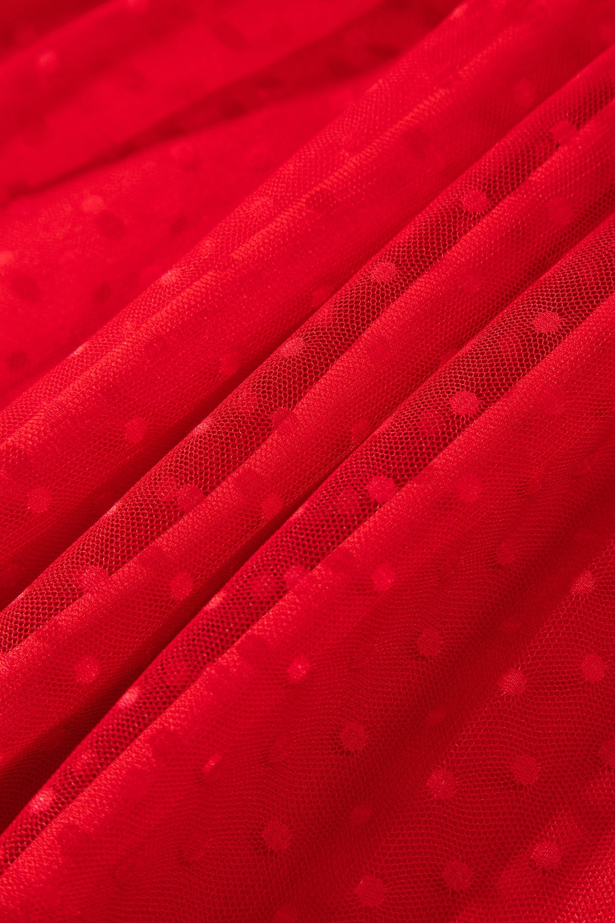Red Tiered Tulle Smocked Puff Sleeve Dress