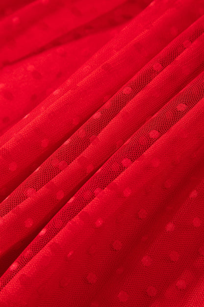 Red Tiered Tulle Smocked Puff Sleeve Dress