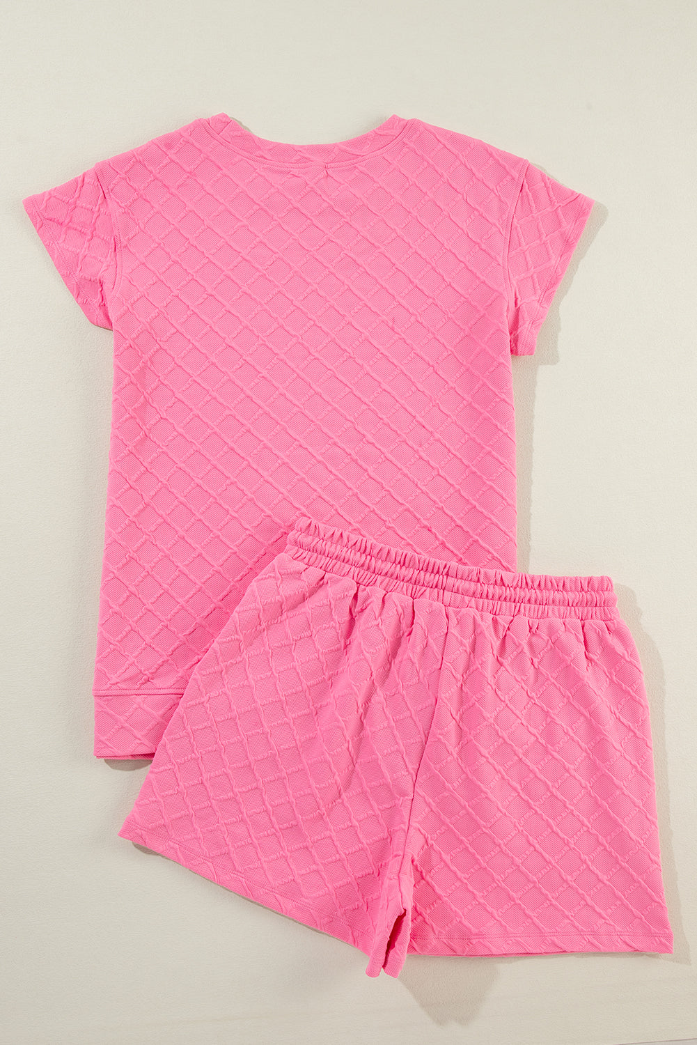 Pink Checkered Textured Tee and Drawstring Shorts