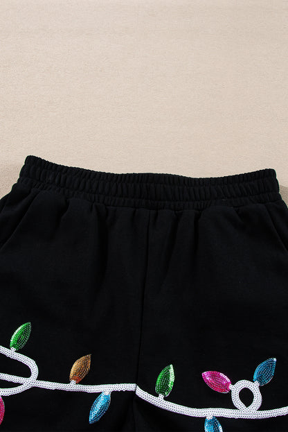 Black Sequin Merry Pullover & Shorts Set
