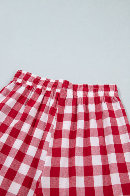 Red Gingham Plaid Tie Waist Pants