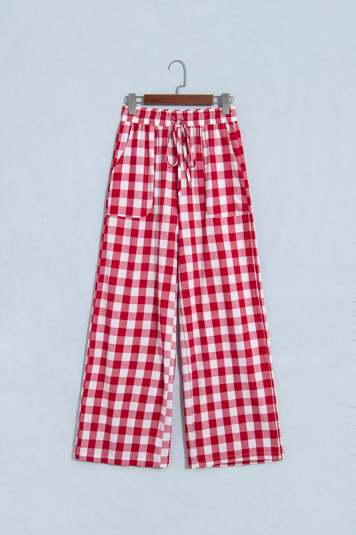 Red Gingham Plaid Tie Waist Pants