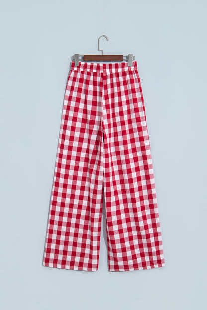 Red Gingham Plaid Tie Waist Pants