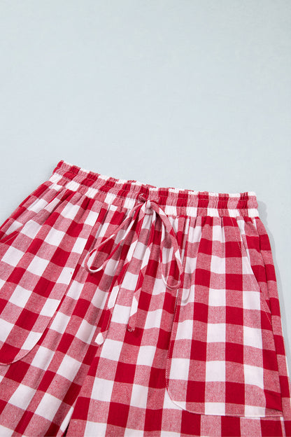 Red Gingham Plaid Tie Waist Pants
