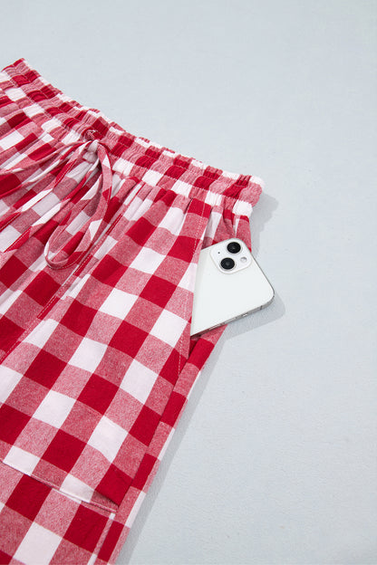 Red Gingham Plaid Tie Waist Pants
