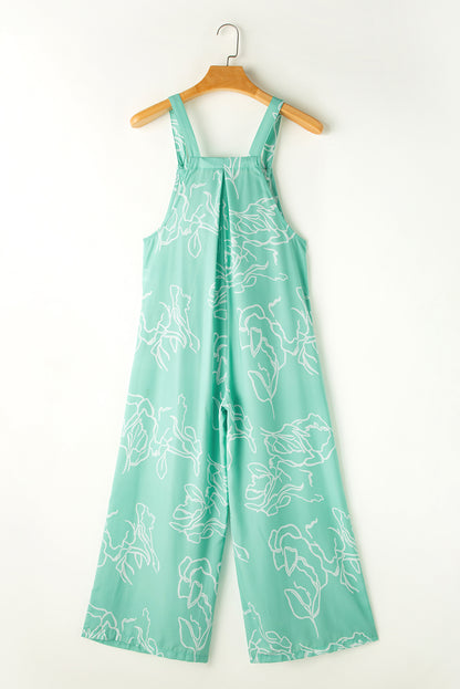 Moonlight Jade Printed Bib Wide Leg Overall