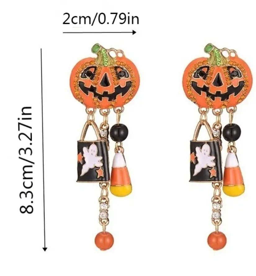 Enamel Halloween Pumpkin Pendant Earrings