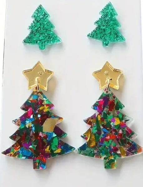 Asstd Bling Christmas Tree Earrings