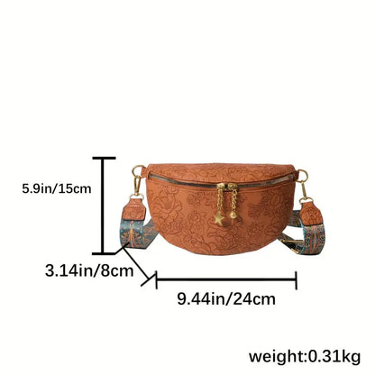 Embossed Floral Print Chest Bag