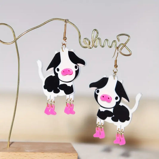Cows in pink boots Dangle Earrings