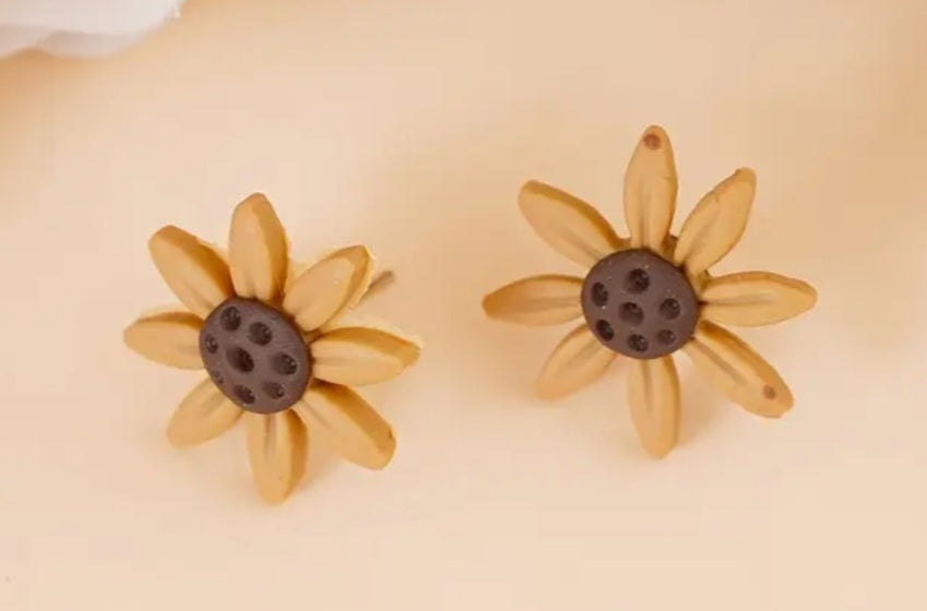 Soft Clay 3D Sunflower stud earrings
