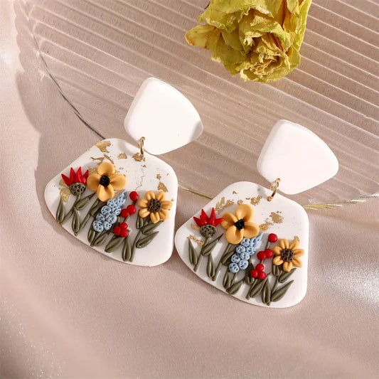 3D Clay Flower Earrings