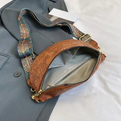 Embossed Floral Print Chest Bag