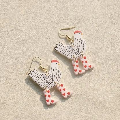 Chicken w/pink boots Acrylic Earrings
