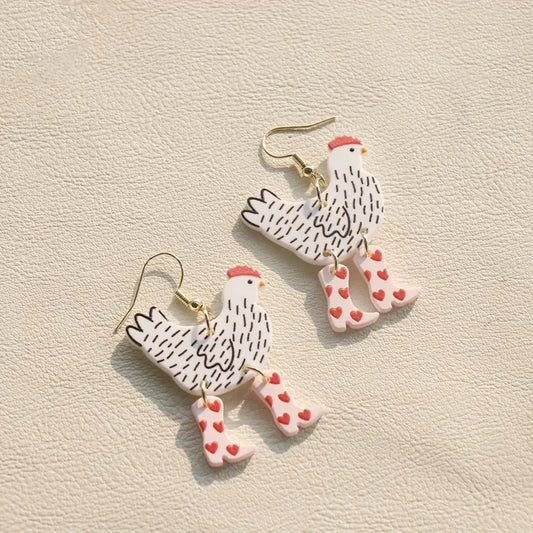 Chicken w/pink boots Acrylic Earrings