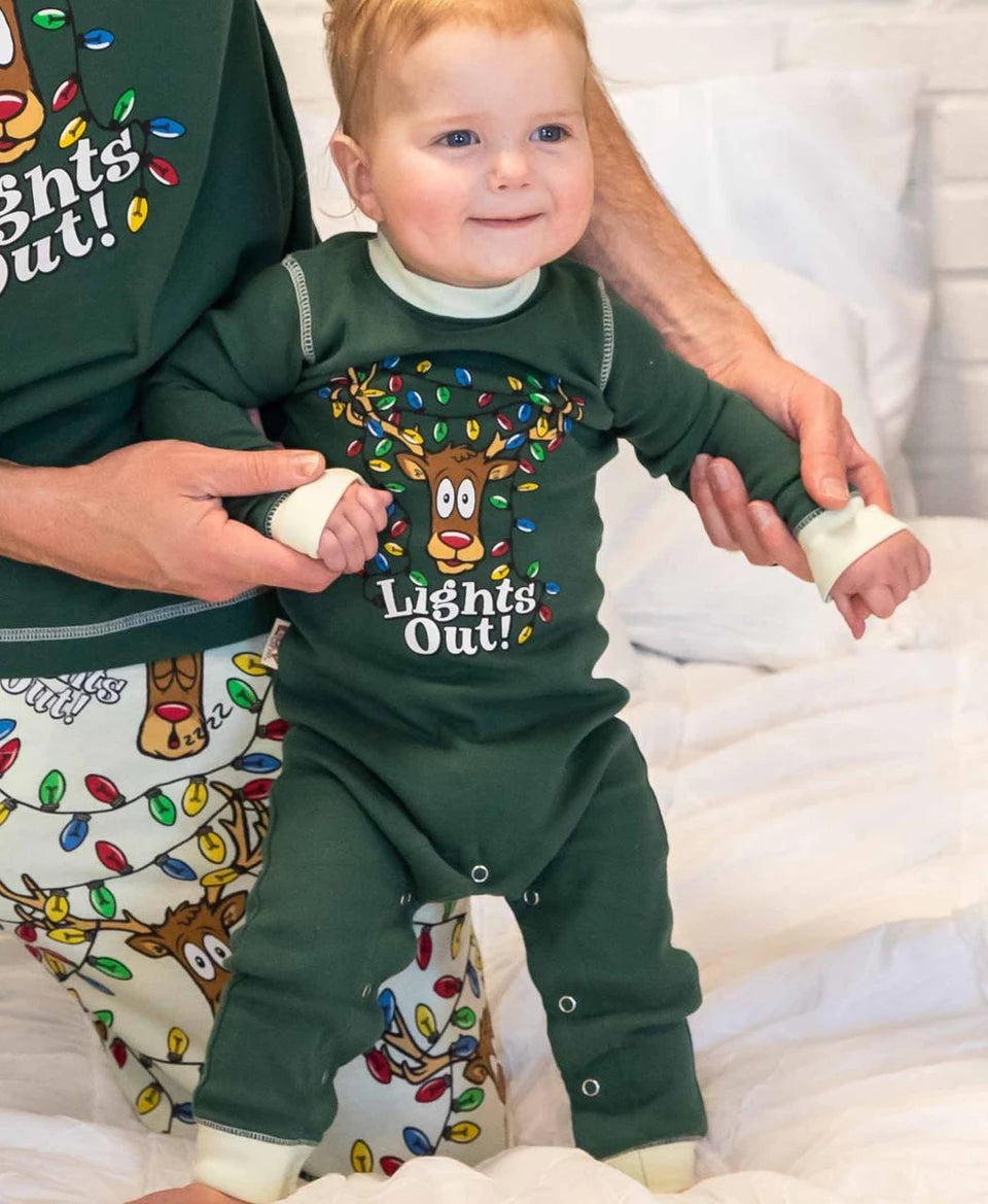 Lazy One - Lights Out Green Reindeer Infant Union Suit